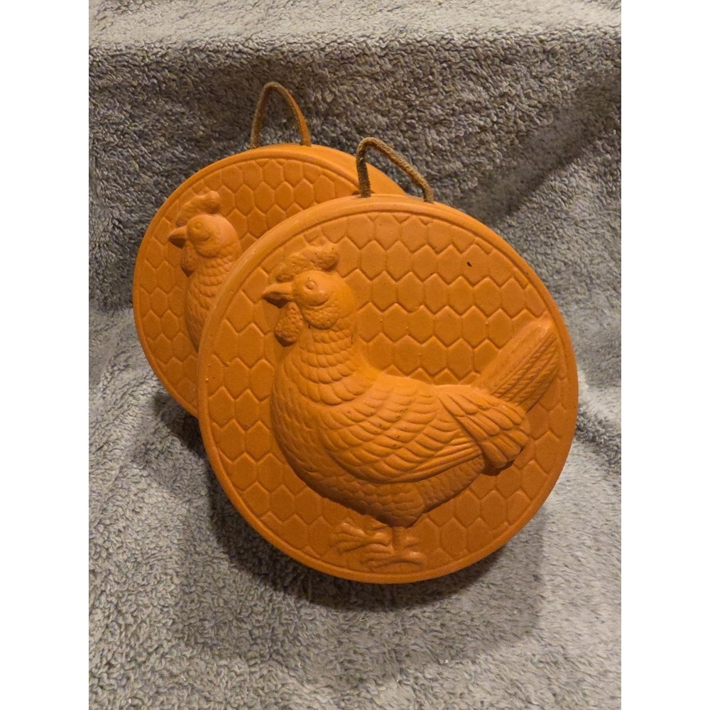 Vintage Terra Cotta Rooster Hanging Molds Chicken Farmhouse Cottagecore